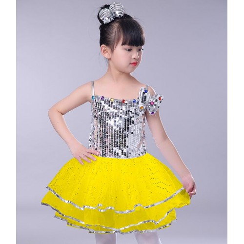 Children jazz dance costumes sequined kindergarten princess girls modern dance singers dancers stage performance outfits